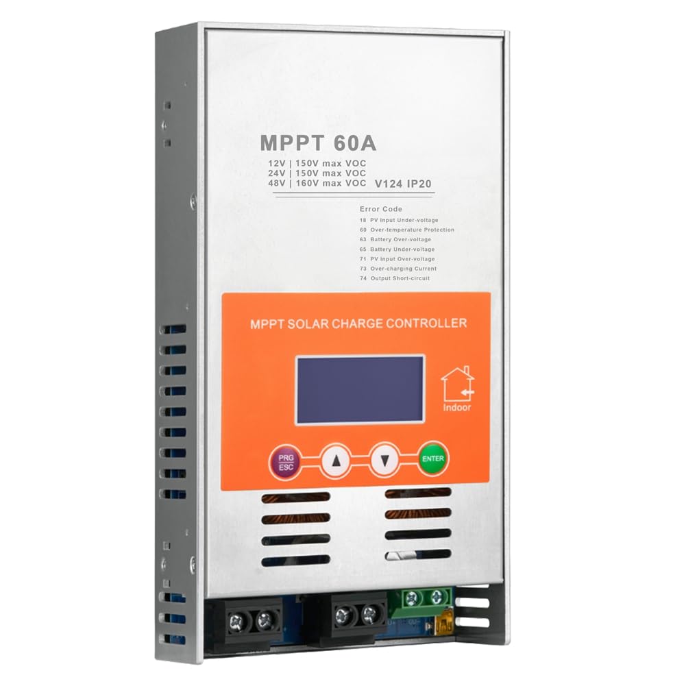 Jnchdghwa As Shown Mppt Solar Charge Controller V124 60A 12V 24V 48V Upgraded Model Suitable For Lead-Acid Battery Or Lithium Battery