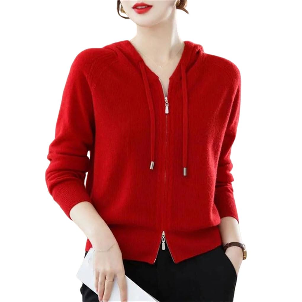 Women Cashmere Casual Knitted Cardigan Long Sleeved Loose Solid Sweater Hooded Jacket