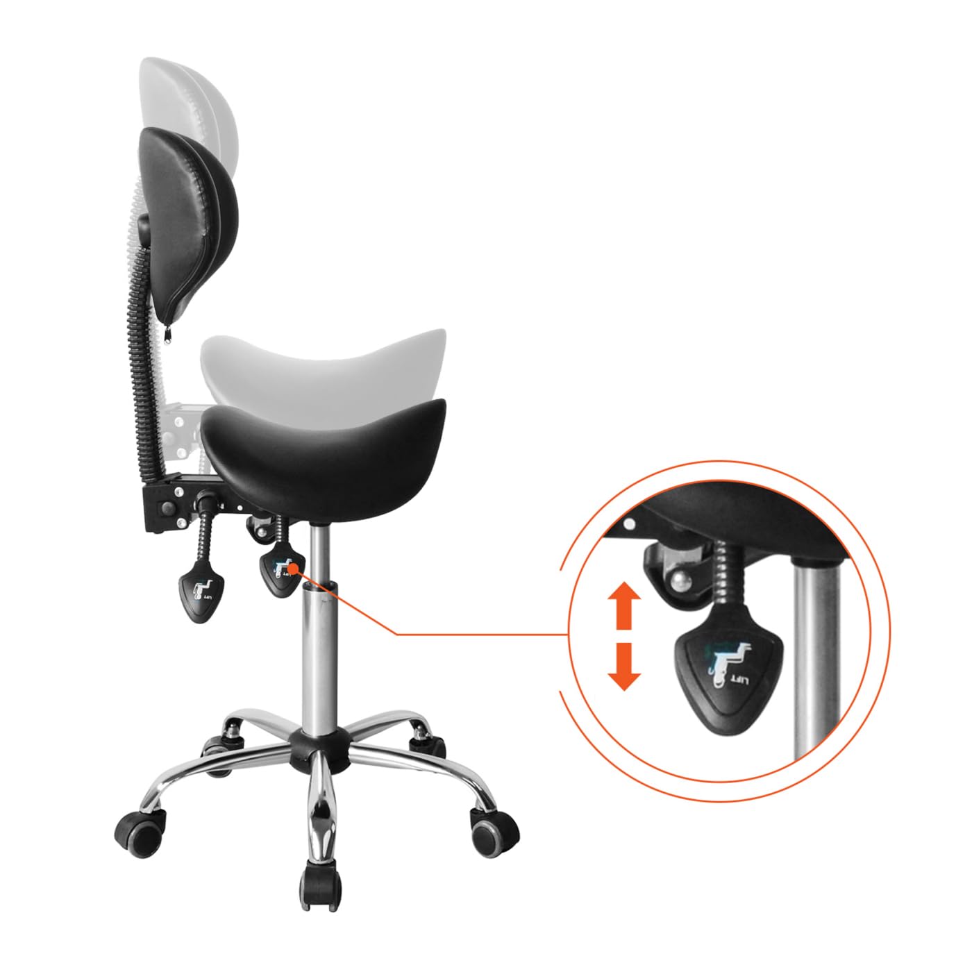 VDD Sattelhocker ergonomisch - Friseurhocker - Barhocker - höhenverstellbar - Rückenlehne neig- und vers