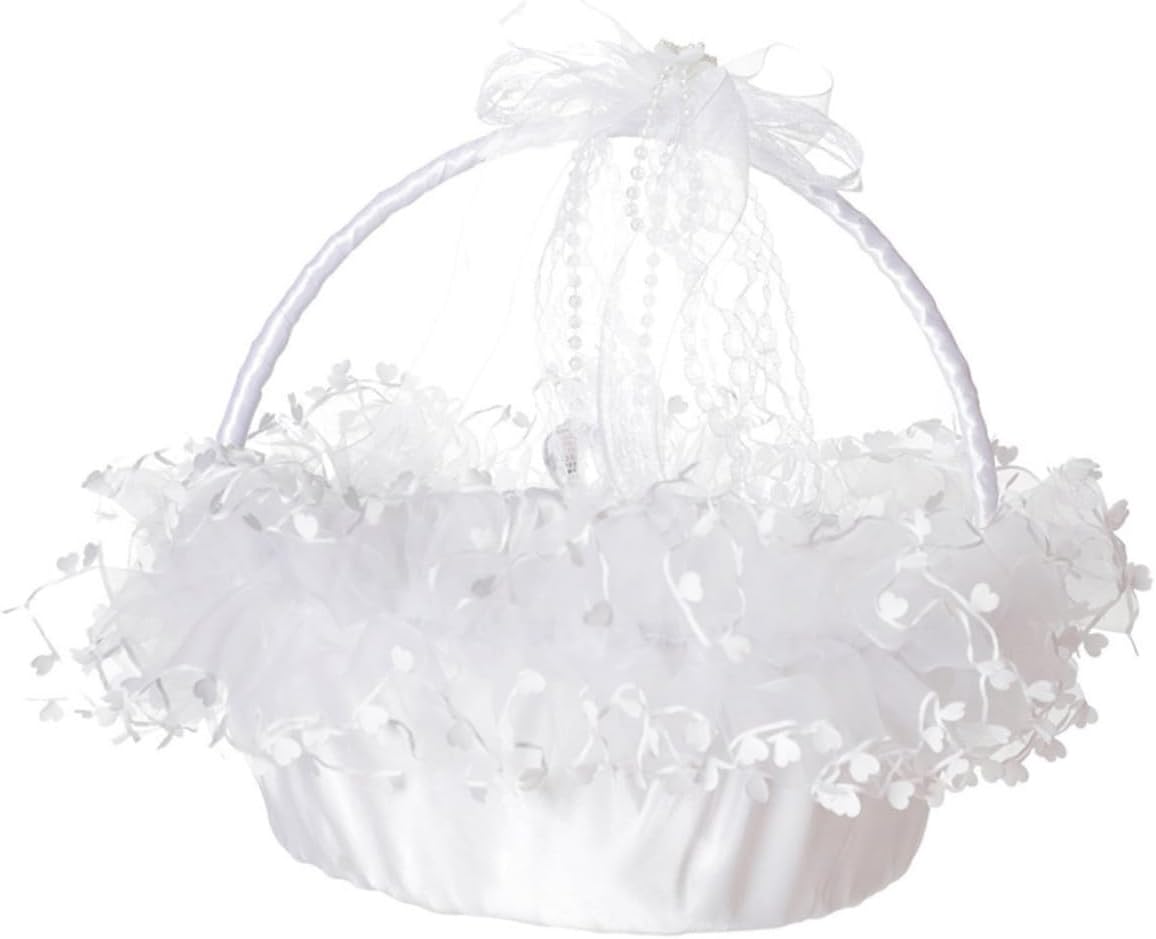 Lace Wedding Basket Handheld Flower Holder White Decorative Basket with Removable Handle for Flower Valentine’s Day Ceremony Supplies