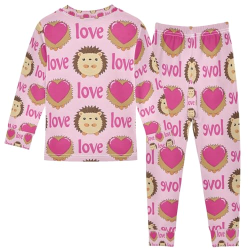 senya Cute Hedgehog Love Pajamas Set Long Sleeve Soft Cotton Sleepwear 2 Piece2