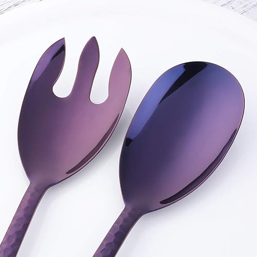 Miniatura 13 de Juego de cuchara y tenedor de ensalada, servidor de ensalada de acero inoxidable de 12 pulgadas, utensilios de servir rojo mágico, paquete de 2