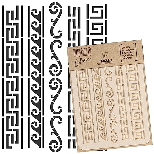 NAKLEO DIY Reutilizable Plástico Plantilla   21x30cm   Adornos Griegos Geométricos   Arte Artesanía Muro Pintar Patrón Modelo Scrapbooking Decoupage   Tejido Muebles Madera