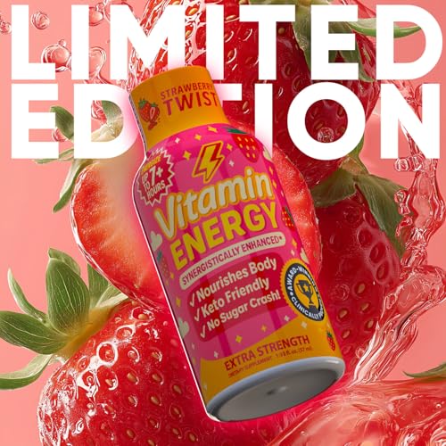 Image of Vitamin Energy Immune+ Extra Strength Energy Shot Strawberry Twist 10 Pack, 260mg Natural Caffeine, B-Vitamins, Citicoline, Green Tea, Immunity & Focus Support, Zero Sugar, Gluten-Free 1.93 fl oz