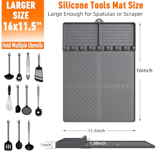 Image of Silicone Grill Mat Compatible with Blackstone, Silicone Griddle Tools Mat with Drip Pad, Spatula Mat for Outdoor Grill Kitchen Counter (Grey)