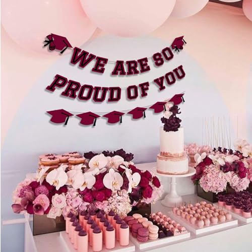 Image of We Are So Proud Of You Banner Graduation Party Decorations Congrats Grad Cap Garlands Wall Sign Maroon