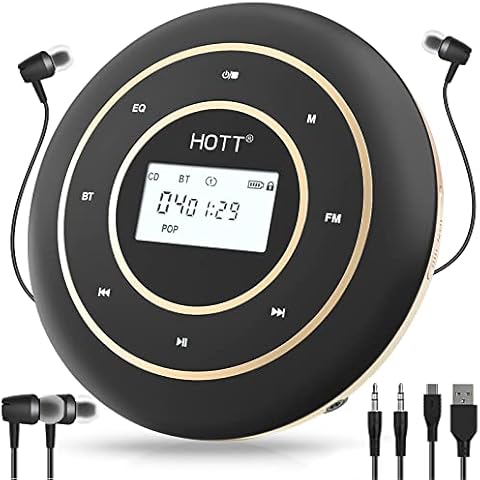 CD Player Portable with Bluetooth and FM Transmitter for Car & Home & Travel,1800mah Rechargeable Music Player,Touch Buttons and Backlight Display,Small Personal CD Player for Adults Students Kids Cover
