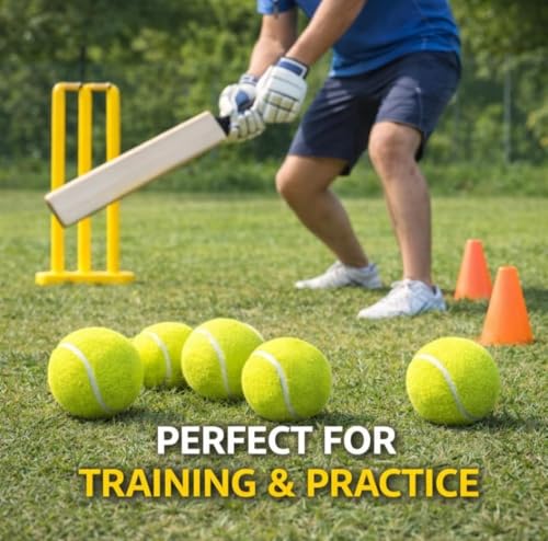 Image of High Bounce Rubber Tennis Balls Pack of 3 - Multi-Purpose Cricket Practice Balls for Turf, Cement & Outdoor Play