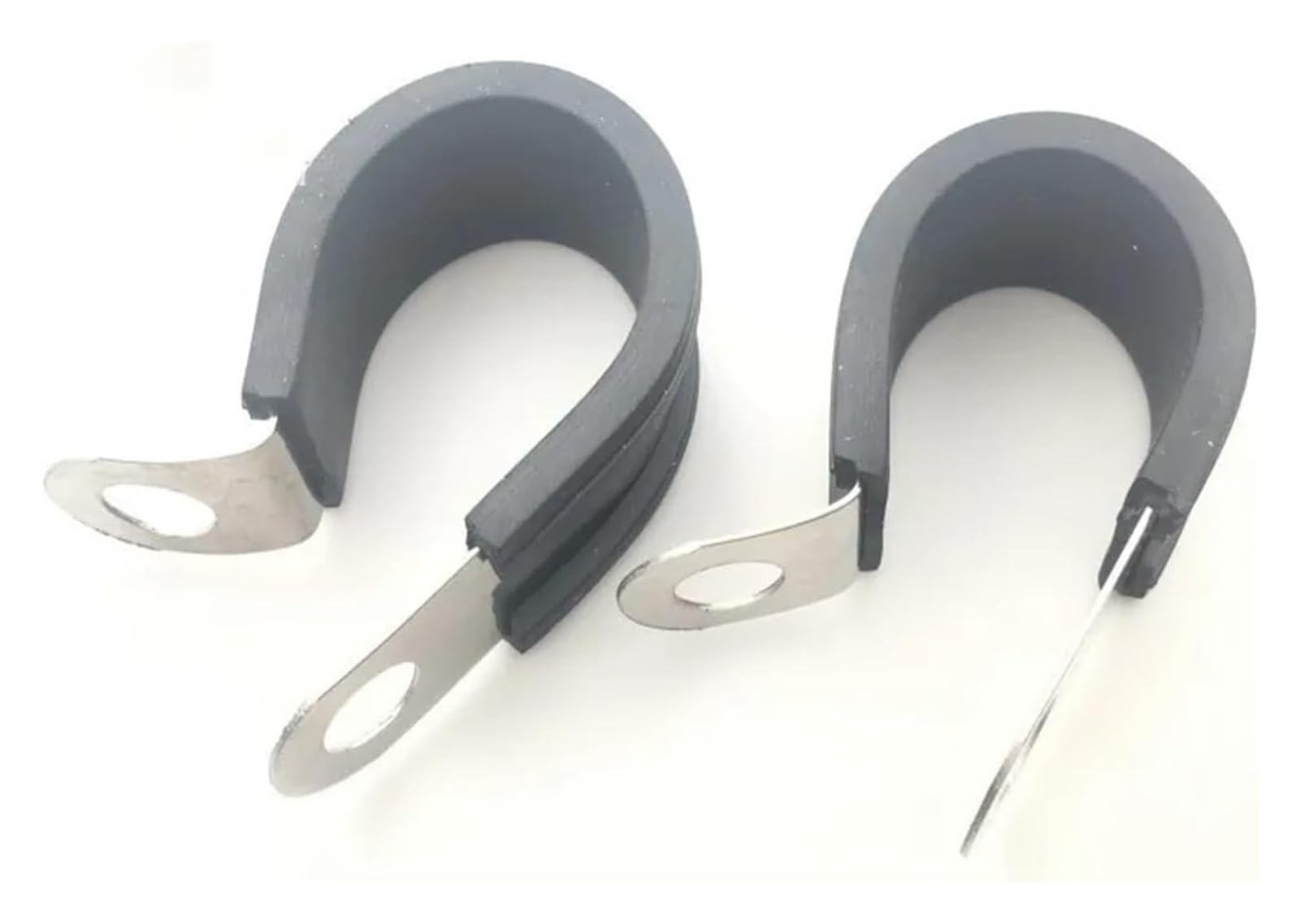 Abrazaderas en forma de R de acero inoxidable con acolchado de goma, 50 unidades/lote. Abrazaderas en P de acero inoxidable 304 con revestimiento de goma for montaje de cables y mangueras.(50mm)