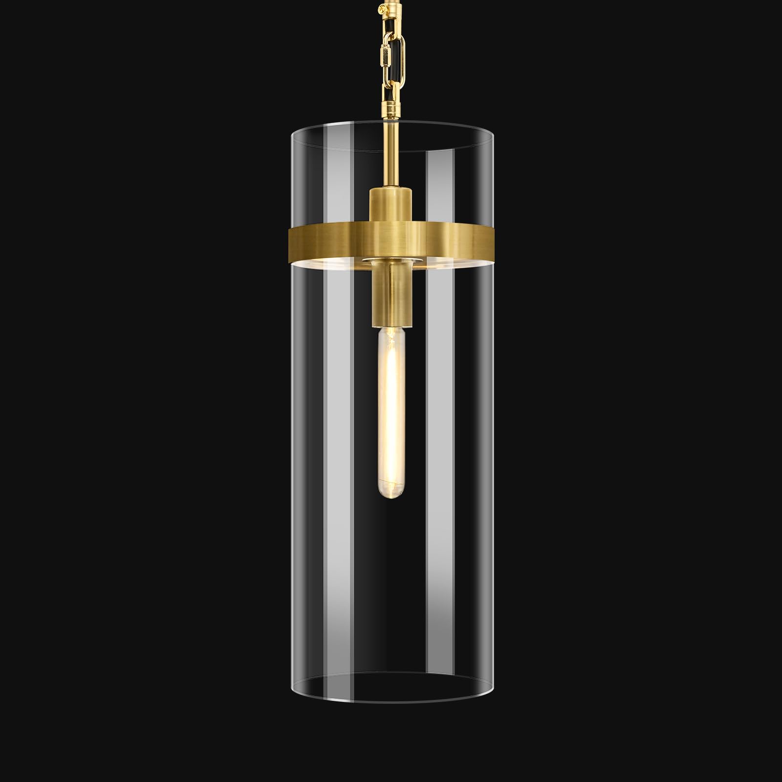 Modern Large Glass Kitchen Island Pendant Light, 13.7''' Brass Clear Adjustable Island Pendant Lights,1 Light Indoor Pendant Light, for Kitchen Dining Bathroom Bedroom,Included 2 Bulb