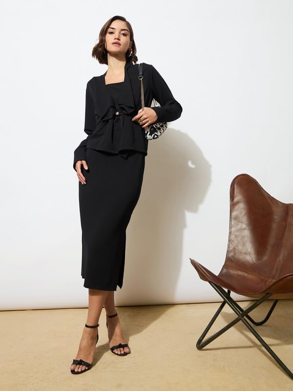 Image of barcino Black Strappy Bodycon Dress with Shrug
