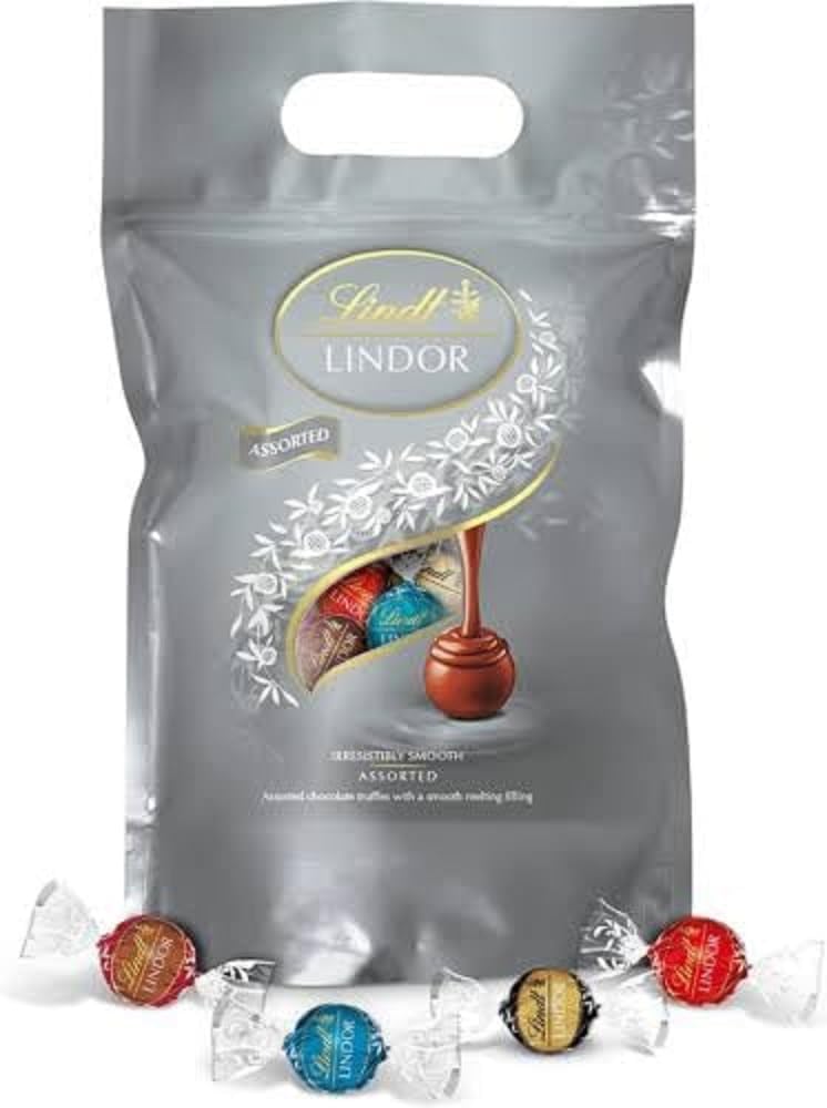 Lindt LINDOR bombones – 1kg, chocolate con leche, chocolate negro 70%, doble chocolate, caramelo sal, relleno de chocolate cremoso, surtido de chocolate