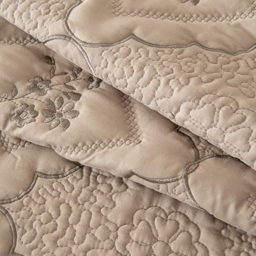 Image of BOV Farmhouse Queen Ruffle Comforter Set Gray, Vintage Cottage Style Bedding with Pillow Shams, Soft Embossed Quilt Bedding for Country Cottage & French Country Bedrooms, 92x96 Inches
