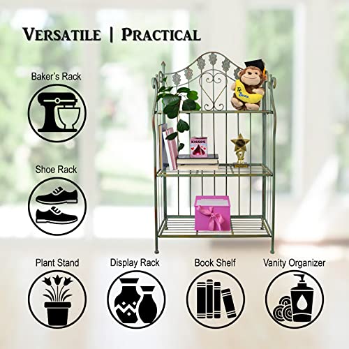 Westcharm Pre-Assembled Folding Metal Shelf | Plant Stand | Shelving Unit | Bookcase | Outdoor Baker's Rack With Scrolling Heart & Peacock Tail Motif #TOP5