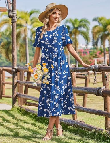 Image of Zeagoo Womens Summer Dresses 2026 Casual Midi Dress Flowy Sundress Ruffle Short Sleeve Tiered Dresses A Line Boho Dress