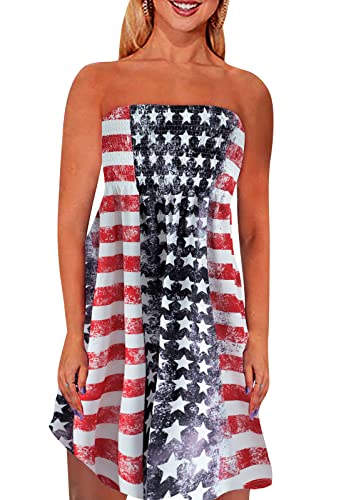Image of Zyyfly Tube Top Dress Women Summer Beach Coverup Stretch Smocked Strapless Dress