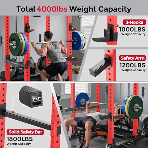 Image of SPORTSROYALS Power Rack, Multi-Functional Power Cage, Squat Rack with Pulley System & LAT Pull Down, Workout Cage with J Hooks for Home Gym