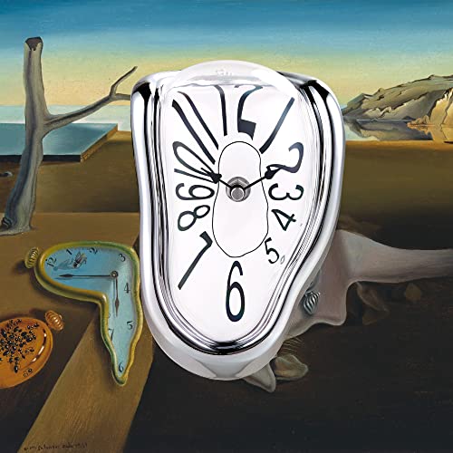 Lafocuse Horloge Fondante Forever Salvador Dali, Montre Molle Dali Décorative Créative Surréalisme, Silencieuse Pendule Quartz avec Chiffres Arabes Pendulettes de Bureau Etagère Table Argenté