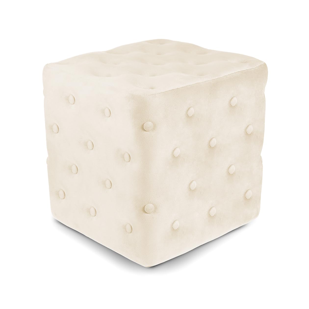 SAMIRA Pouf poggiapiedi quadrato, pouf divano in velluto – Otto (Beige)
