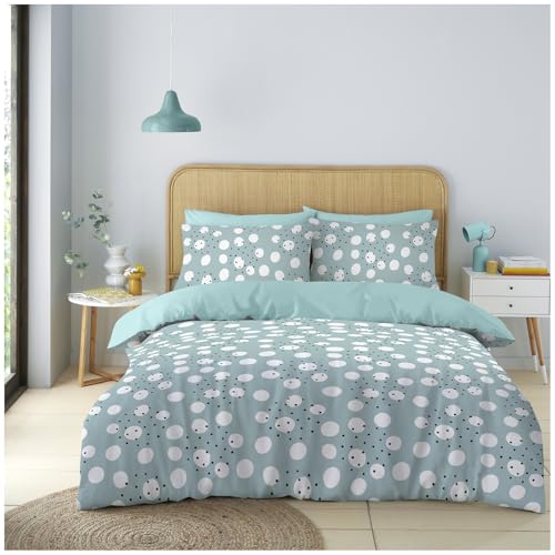Image of GC GAVENO CAVAILIA Polka Dots Duvet Cover Set | Duck Egg Bedding Sets Hypoallergenic Microfiber Quilt Cover With Pillowcases | Reversible Printed Kingsize Duvet Cover Sets Button Closure