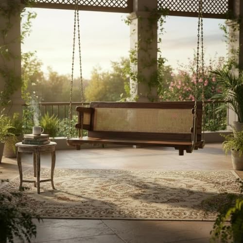 Image of APRODZ Swing for Home Reversible Sheesham Wooden Jhula for Adult for Home | 52 Inch Traditional Wooden Swing for Balcony | Hanging Swings with Brass Coated Chain | Patio Double Seater Indoor /Outdoor