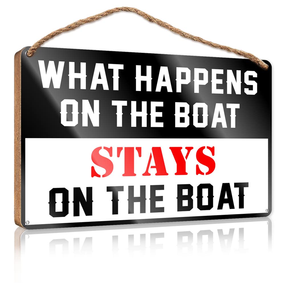 Dtha One Color Porch Funny Signs What Happens On The Boat Stays On The Wooden Sign Front Porch Decor Ideas Wooden Decorative Plaque(15X28cm)