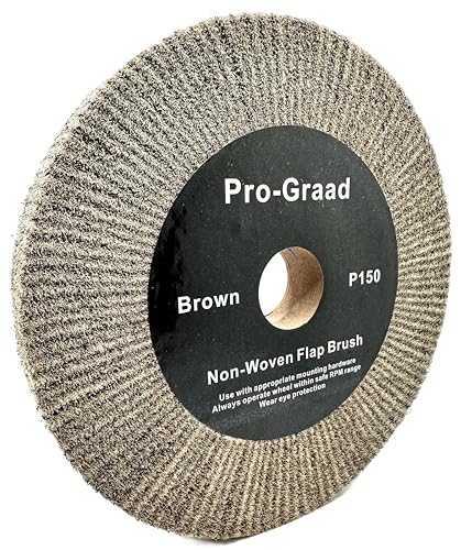 Image of 8 inch x 1 inch Brown P150 Cut & Polish Non-Woven Bench Grinder Polishing Burnishing Satin Finishing Flap Brush Wheel, Aluminum Copper Metal Golf Club Refurb, Compatible for 1 /2 inch, 5 /8 inch, 3 /4 inch Arbor
