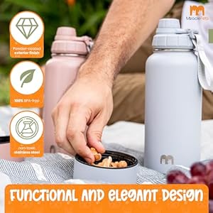 Miracle pets portable dog water bottle with bowl attached 32oz wsleeve stainless steel water bottles for sports hiking  easy handle dog travel accesories portable dog bowl maya blue cleaning brush   cucciolini doodles