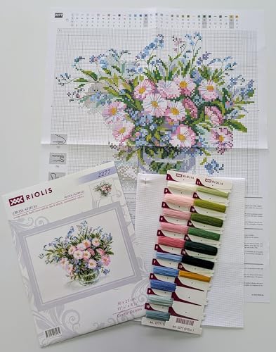Riolis Kreuzstich Stickpackung Zarte Gänseblümchen, Zählmuster, 30x21cm
