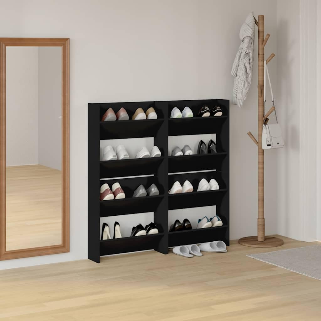 Wand-Schuhschränke 4 STK Schwarz Holzwerkstoff 60x18x60 cm Schuhregal mit Schuhkipper Schuhkommode Schuhablage Schuhständer Garderobenschrank Schuhaufbewahrung für Eingang