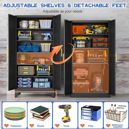 Image of GAIOUS 75.2 inch Tall Metal Storage Cabinet, Kitchen Pantry Cabinet Black