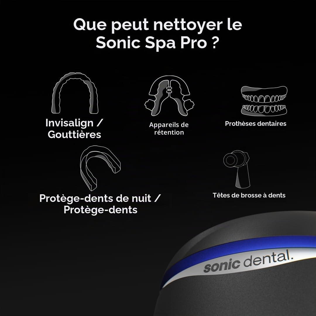 Sonic Spa Pro Steribrite Nettoyeur ultrasonique UV-C pour appareils dentaires Blanc nacré