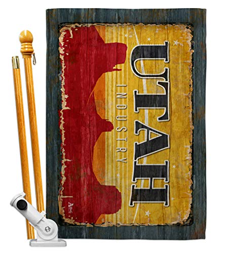 Americana Home & Garden Utah Vintage House Flag Set Regional States American Territories Republic Country Particular Area Decoration Banner Small Garden Yard Gift Double-Sided, Made in USA