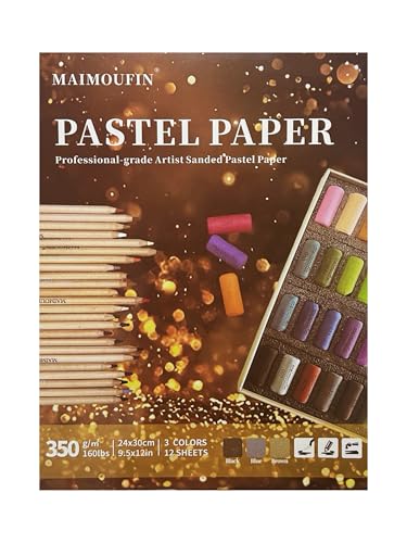 MAIMOUFIN 12-Sheet 3-Color Pastel Sandpaper Pad Perfect Bound Pastel Paper Artist-Grade Heavyweight Grit Sanded Pastel Pad for Soft Pastel Oil Pencil Charcoal & Acrylic Art Work (Dark Color)