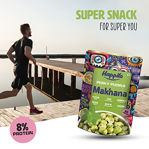 Image of Happilo Premium Super Snack Makhana Perky Pudina 55g (Pack of 9) | Roasted Foxnuts, Phool Makhana | Healthy Snacks | Low Calorie, Vegan & Tasty