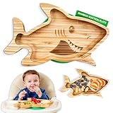 Bamboo Suction Plates for Baby - Strong Suction Plates for Toddlers - Non-toxic All Natural Eco Friendly Materials - Shark