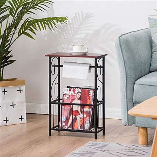 Bathroom Floor Storage Side Corner Table Shelf Toilet Tissue Paper Roll Holder Stand Magazine Rack Organizer - Metal Frame & Wood Top (Coffee)