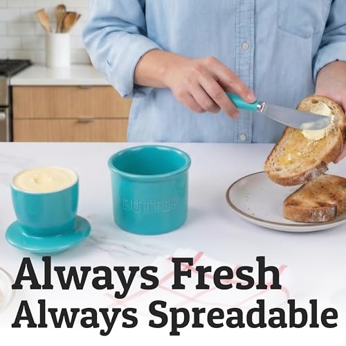 PriorityChef Butter Crock with Lid with Water Line, Ceramic French Butter Dish to Leave On Counter, Turquoise by Priority Chef - Image 4