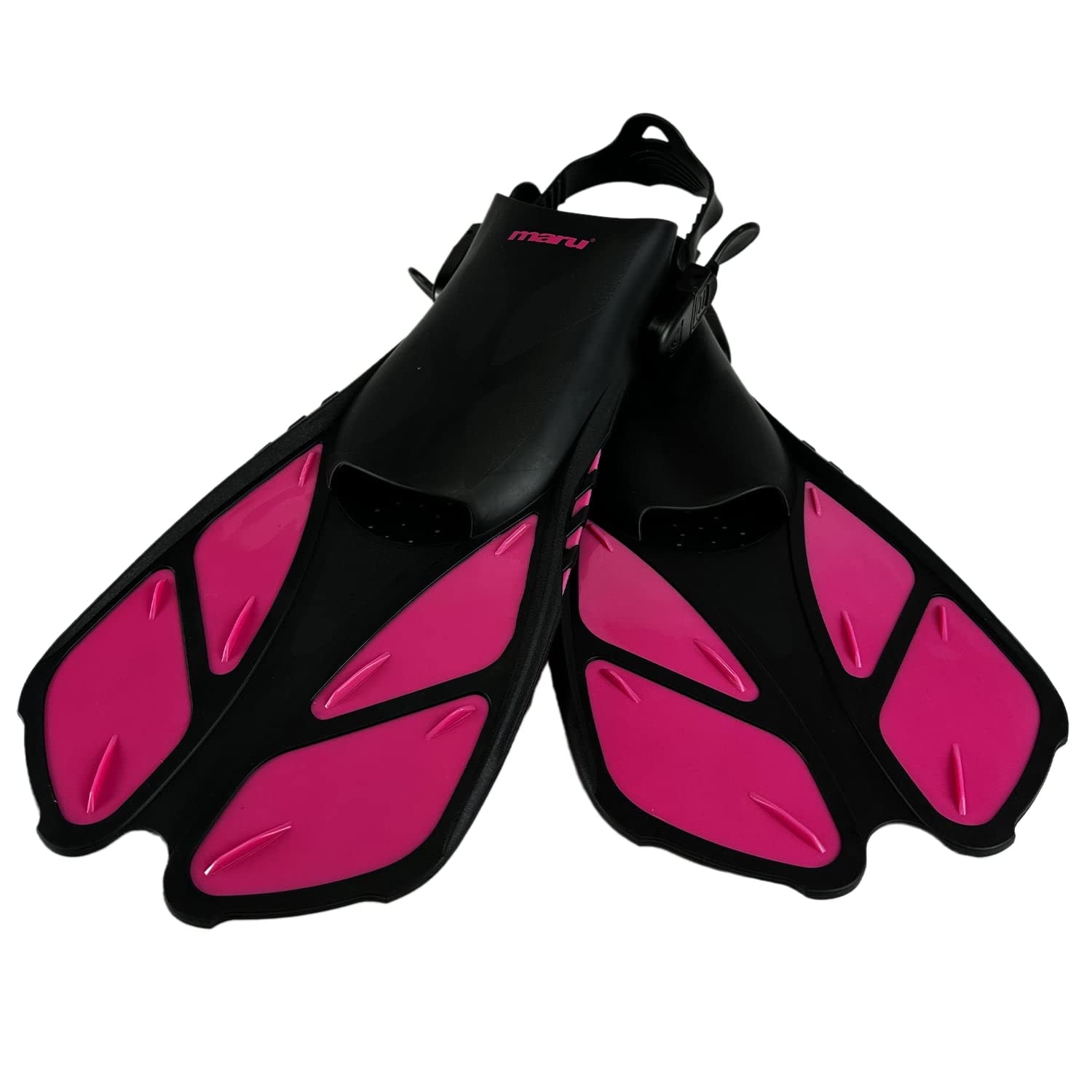Maru Diving Fins – Neon Pink/Black UK 3.5-7.5 (EU 36-41) – Adjustable Open-Heel Swimming Fins for Adults & Kids – Lightweight Swimming Flippers for Speed & Control – Trusted by Swimmers — image 1