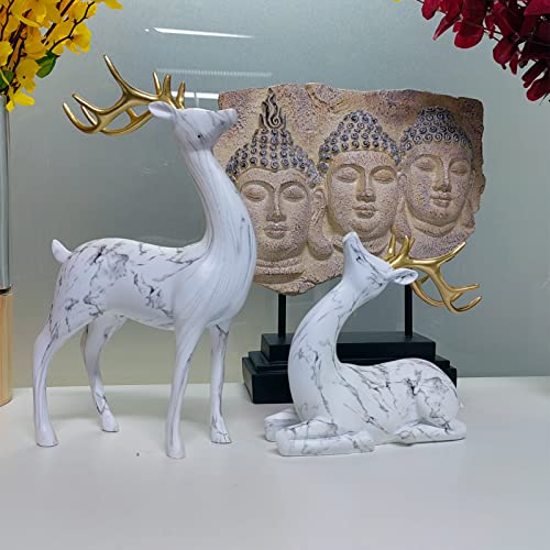 Elfwill Resin Deer Reindeer Statue Sculpture, Nordic Style Matte Surface Sitting Standing Reindeer Collection For Home Office Decor(Black&White) #TOP6