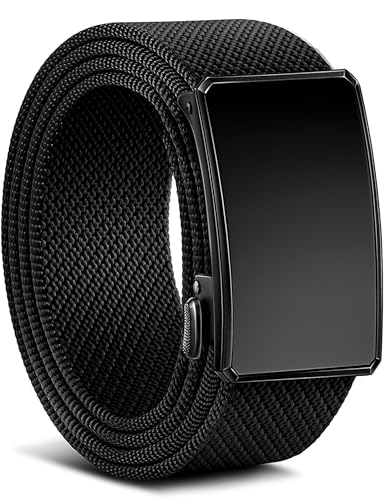 BULLIANT Cinturón Hombre Elástico Cinturón Ajustable con Engranaje Nylon Táctico para Hombres Casual Jeans Golf Trabajo 3,5 cm Corte Adaptable(Negro,115cm/34-38 Cintura ajuste)