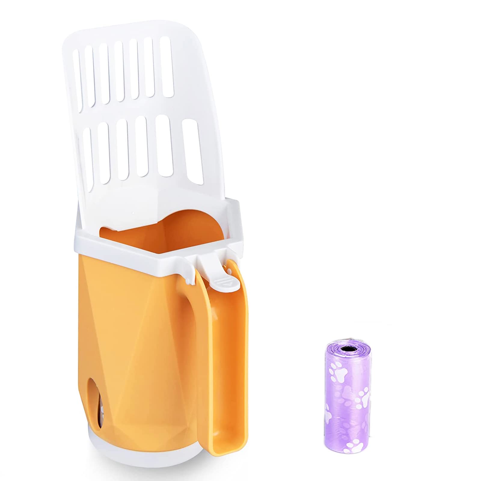 ANTOLE Cat Litter Shovel with Waste Bags,Integrated Detachable Deep Shovel Holder,Large Capacity Portable Litter Shovel with Poop Sifting(Yellow)