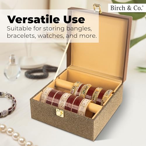 Image of Birch & Co. Bangle Organizer - Bangles Box for Women - Chudi Box for Bridal - Bangle Storage Box for Bride, Durable & Elegant Bangle Holder, Small, Gold,Engineered Wood