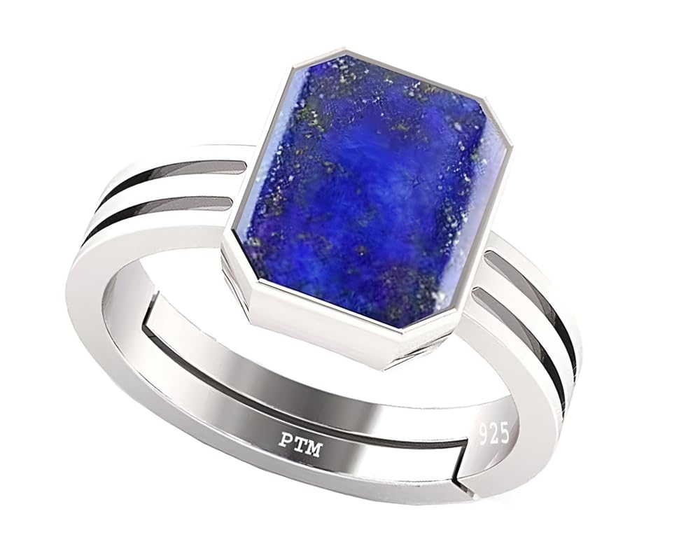 PTM Natural Lapis Lazuli 3.25 to 10.25 Ratti or 3.00 to 9.50 Carat Astrological Certified Gemstone Pure Sterling Silver/925 bis Hallmark Adjustable Ring for Men Women