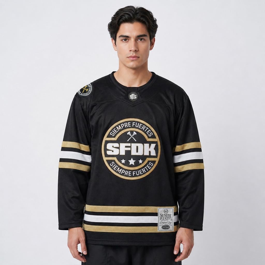 SFDK Jersey de Hockey The Rookie, Unisex Adulto, Negro con Detalles Dorados