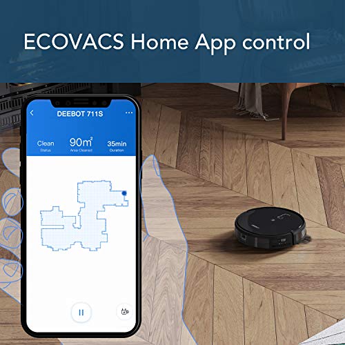 Image of ECOVACS DEEBOT 711S Robot Vacuum Cleaner with Smart Navi 2.0 Visual Mapping, Max Power Suction, Up to 130 Min Runtime, Hard Floors & Carpets, Pet Hair, App Controls, Self-Charging, Quiet, Black