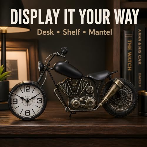 Image of Motorcycle Clock, Metal Wall & Table Decor, Silent Gift for Riders