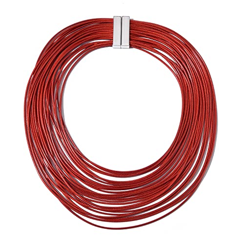 Women Multi Layer Chunky Bib Necklace Magnetic Clasp Wax Line Choker Statement Jewelry2