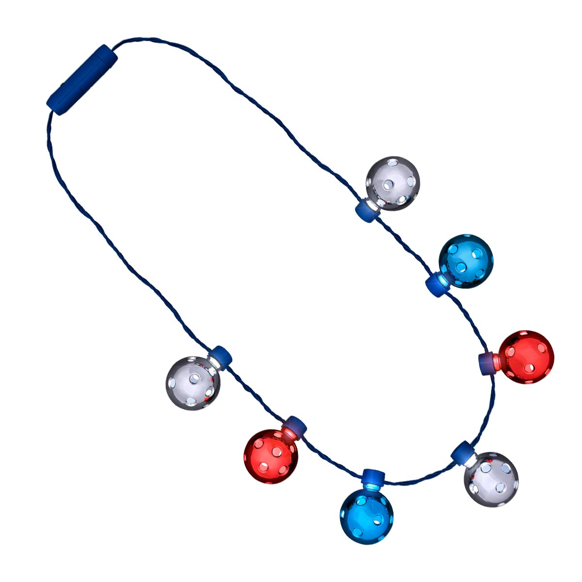 Red White Blue Firework Flashing Disco Balls Light Up Necklace (Party Set of 12)