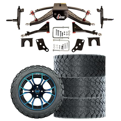 Gtw 4 Inch Golf Cart Lift Kit, Tire &Amp; Wheel Package For Club Car Precedent, Tempo, Or Onward | 4' Double A-Arm Lift With 22 In Gtw Timberwolf A/T Tires On 14 In Spyder Wheels (Blue/Black)